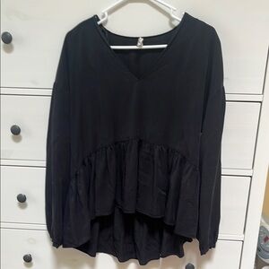 Black V-Neck Women's Top